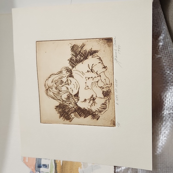 Jeanne Down 1984 Etching "A GIFT OF LOVE" 4.75" x 4.4" Unframed - Picture 1 of 4